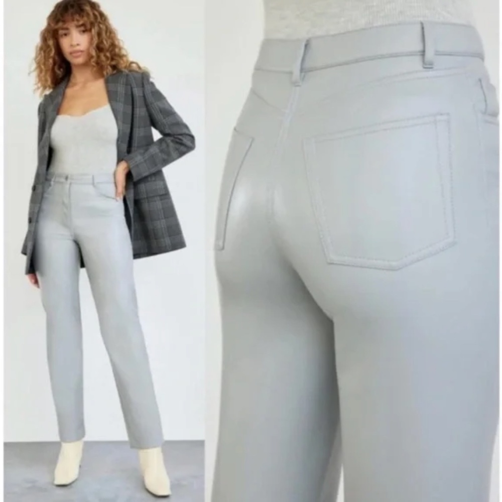 Aritzia Wilfred Melina High Rise Faux Leather Straight Pant Vegan Grey 4